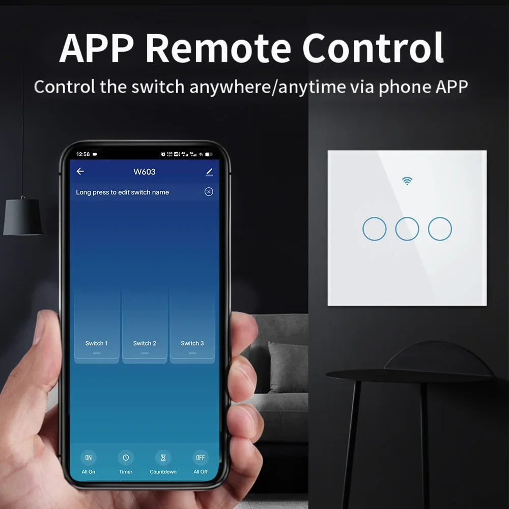 TNCE Tuya WIFI Smart RF433 Wall Galss Panel Switch EU 1/2/3/4 Gang Smart life App Voice Control Work With Alexa Google Home