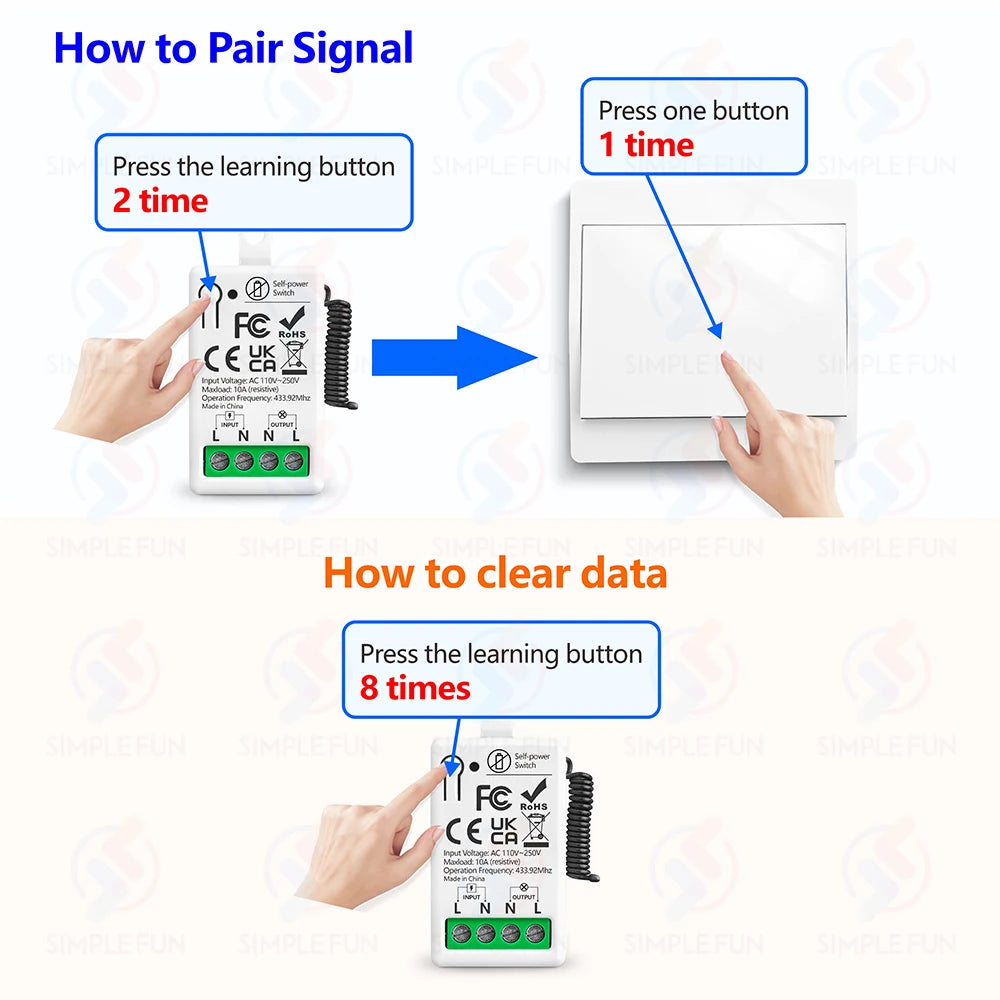 Mini Wireless Remote Control Light Switch 110V 220V 230V No Battery Required Self Powered Wireless Wall Switch Kinetic Switch