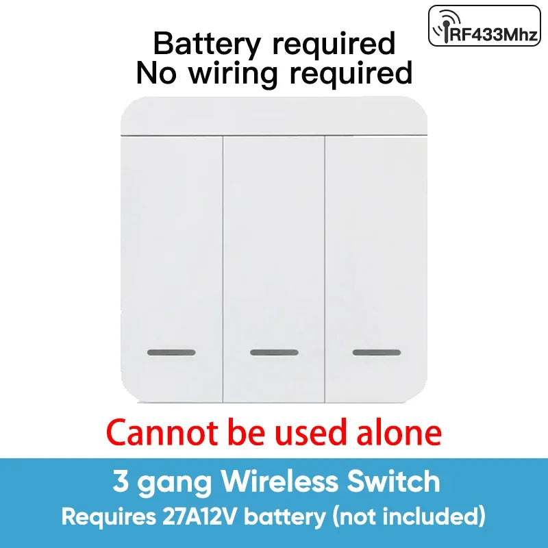TNCE Wireless Light Switch RF433 Relay Receiver, 433Mhz Mini Remote Control, 1/2/3Gang Wall Transmitter Interruptor,Led Lamp Fan