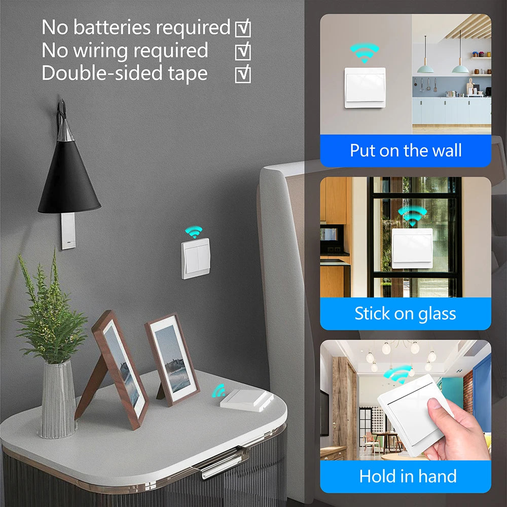 Mini Wireless Remote Control Light Switch 110V 220V 230V  No Battery Required Self Powered Wireless Wall Switch Kinetic Switch