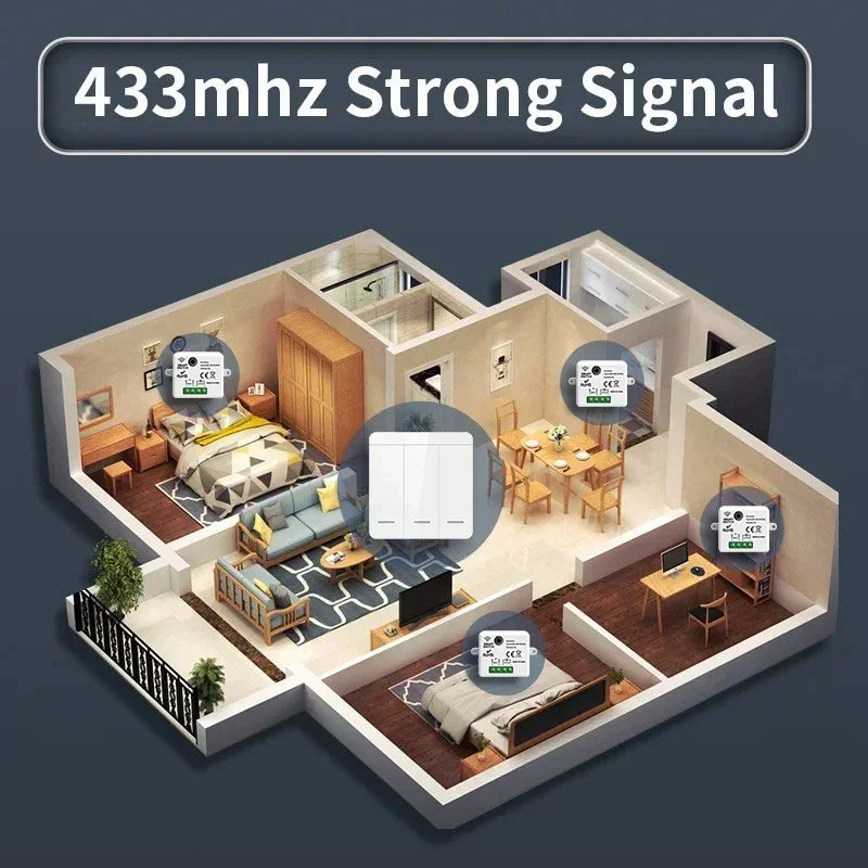 TNCE Wireless Light Switch RF433 Relay Receiver, 433Mhz Mini Remote Control, 1/2/3Gang Wall Transmitter Interruptor,Led Lamp Fan