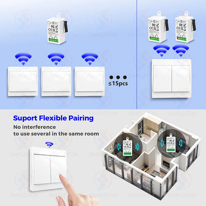 Mini Wireless Remote Control Light Switch 110V 220V 230V  No Battery Required Self Powered Wireless Wall Switch Kinetic Switch