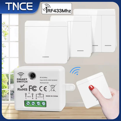 TNCE Wireless Light Switch RF433 Relay Receiver, 433Mhz Mini Remote Control, 1/2/3Gang Wall Transmitter Interruptor,Led Lamp Fan