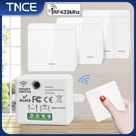 TNCE Wireless Light Switch RF433 Relay Receiver, 433Mhz Mini Remote Control, 1/2/3Gang Wall Transmitter Interruptor,Led Lamp Fan