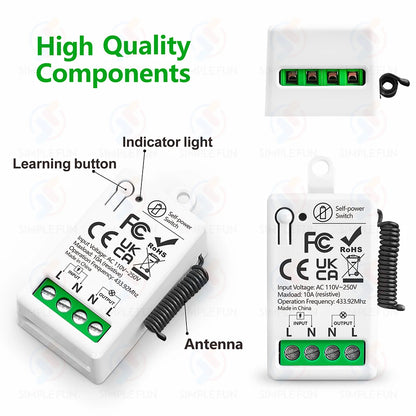 Mini Wireless Remote Control Light Switch 110V 220V 230V  No Battery Required Self Powered Wireless Wall Switch Kinetic Switch