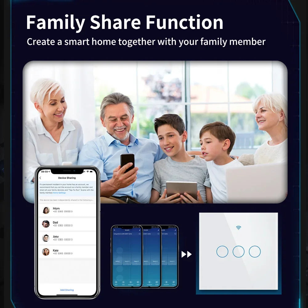 TNCE Tuya WIFI Smart RF433 Wall Galss Panel Switch EU 1/2/3/4 Gang Smart life App Voice Control Work With Alexa Google Home