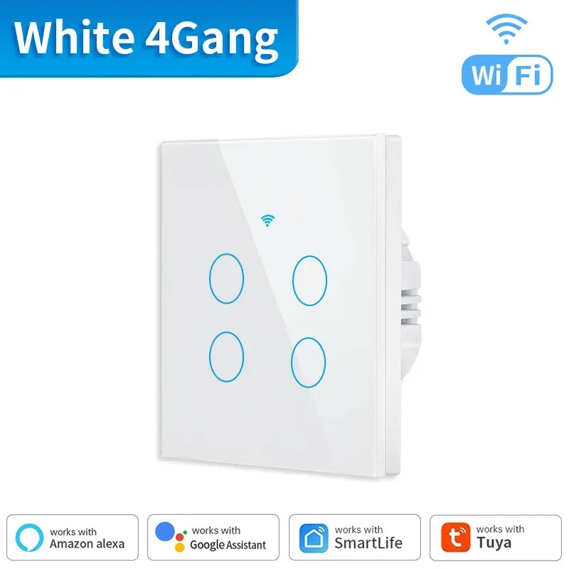 TNCE Tuya WIFI Smart RF433 Wall Galss Panel Switch EU 1/2/3/4 Gang Smart life App Voice Control Work With Alexa Google Home