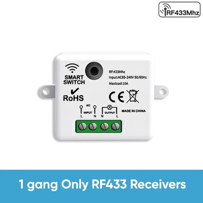 TNCE Wireless Light Switch RF433 Relay Receiver, 433Mhz Mini Remote Control, 1/2/3Gang Wall Transmitter Interruptor,Led Lamp Fan