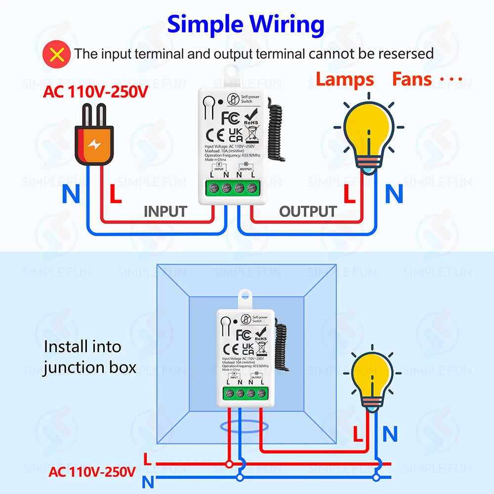 Mini Wireless Remote Control Light Switch 110V 220V 230V  No Battery Required Self Powered Wireless Wall Switch Kinetic Switch