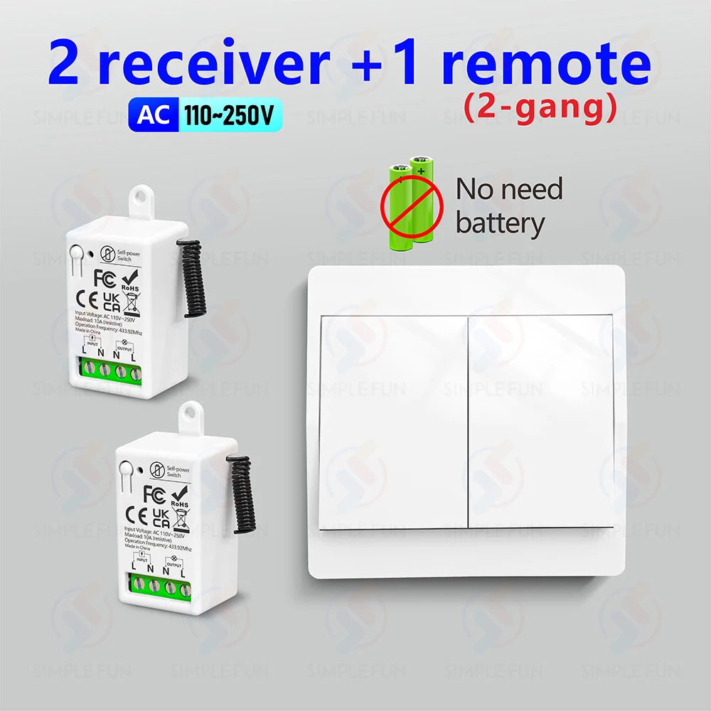 Mini Wireless Remote Control Light Switch 110V 220V 230V  No Battery Required Self Powered Wireless Wall Switch Kinetic Switch