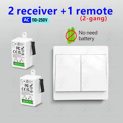 Mini Wireless Remote Control Light Switch 110V 220V 230V  No Battery Required Self Powered Wireless Wall Switch Kinetic Switch