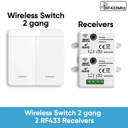 TNCE Wireless Light Switch RF433 Relay Receiver, 433Mhz Mini Remote Control, 1/2/3Gang Wall Transmitter Interruptor,Led Lamp Fan