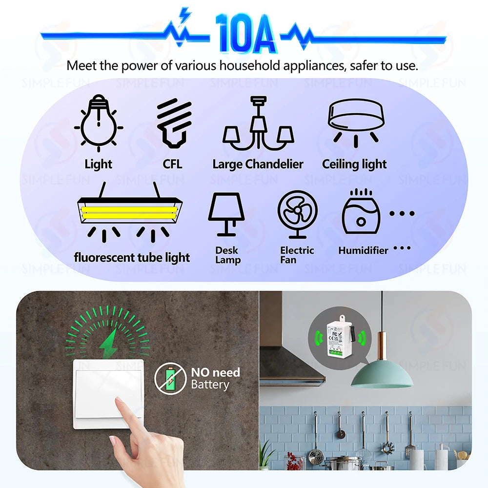 Mini Wireless Remote Control Light Switch 110V 220V 230V  No Battery Required Self Powered Wireless Wall Switch Kinetic Switch