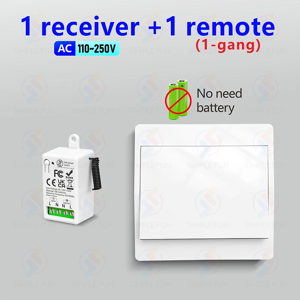 Mini Wireless Remote Control Light Switch 110V 220V 230V  No Battery Required Self Powered Wireless Wall Switch Kinetic Switch