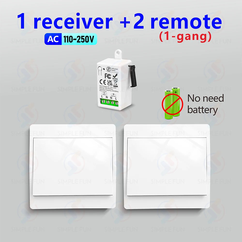 Mini Wireless Remote Control Light Switch 110V 220V 230V  No Battery Required Self Powered Wireless Wall Switch Kinetic Switch