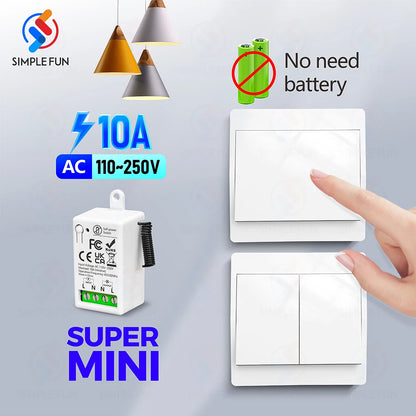 Mini Wireless Remote Control Light Switch 110V 220V 230V  No Battery Required Self Powered Wireless Wall Switch Kinetic Switch