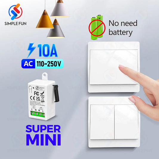 Mini Wireless Remote Control Light Switch 110V 220V 230V  No Battery Required Self Powered Wireless Wall Switch Kinetic Switch