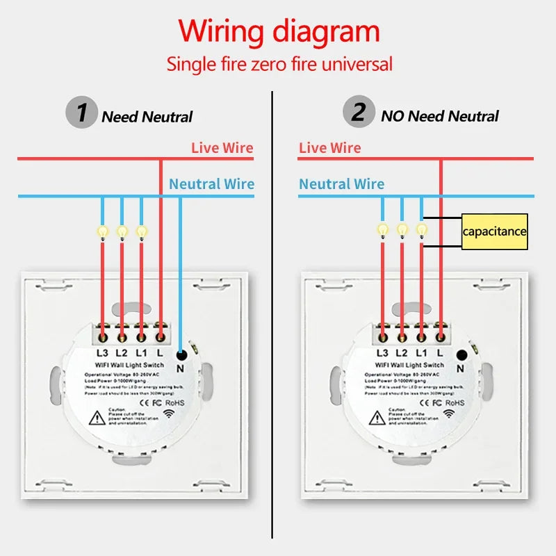 TNCE Tuya WIFI Smart RF433 Wall Galss Panel Switch EU 1/2/3/4 Gang Smart life App Voice Control Work With Alexa Google Home