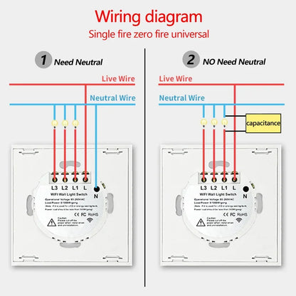 TNCE Tuya WIFI Smart RF433 Wall Galss Panel Switch EU 1/2/3/4 Gang Smart life App Voice Control Work With Alexa Google Home