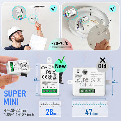 Mini Wireless Remote Control Light Switch 110V 220V 230V  No Battery Required Self Powered Wireless Wall Switch Kinetic Switch