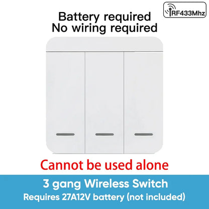TNCE Wireless Light Switch RF433 Relay Receiver, 433Mhz Mini Remote Control, 1/2/3Gang Wall Transmitter Interruptor,Led Lamp Fan