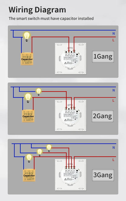 TNCE Tuya WIFI Smart RF433 Wall Galss Panel Switch EU 1/2/3/4 Gang Smart life App Voice Control Work With Alexa Google Home