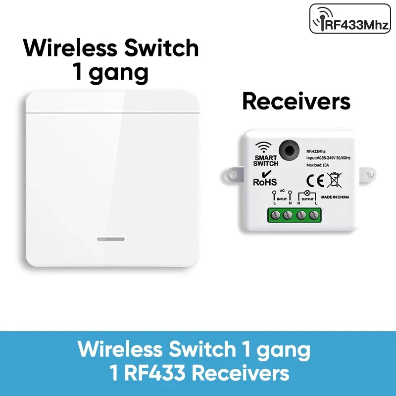 TNCE Wireless Light Switch RF433 Relay Receiver, 433Mhz Mini Remote Control, 1/2/3Gang Wall Transmitter Interruptor,Led Lamp Fan