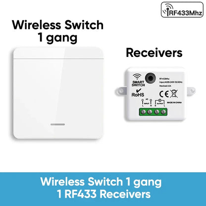 TNCE Wireless Light Switch RF433 Relay Receiver, 433Mhz Mini Remote Control, 1/2/3Gang Wall Transmitter Interruptor,Led Lamp Fan