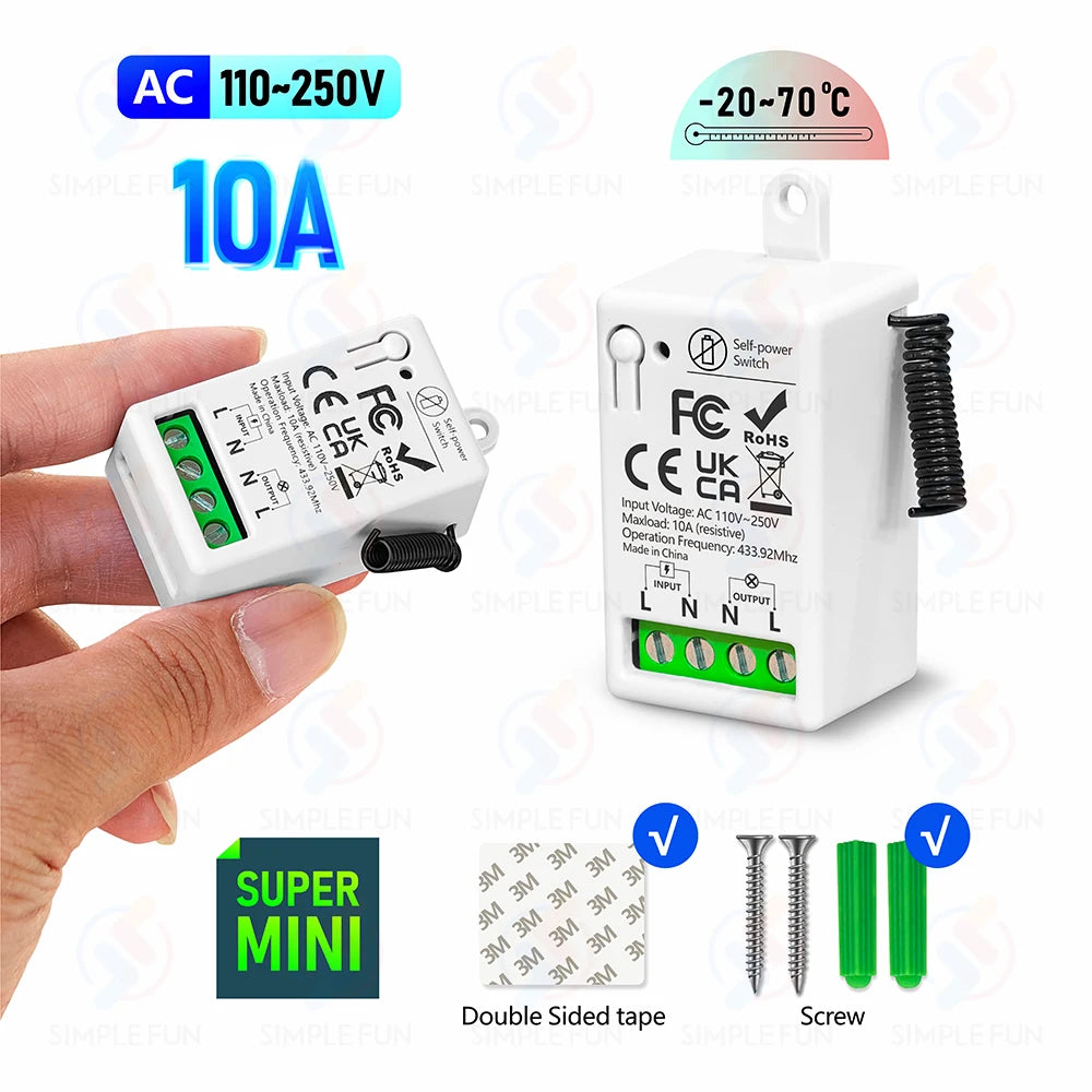 Mini Wireless Remote Control Light Switch 110V 220V 230V  No Battery Required Self Powered Wireless Wall Switch Kinetic Switch