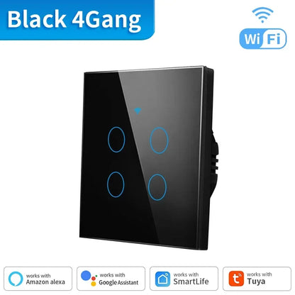 TNCE Tuya WIFI Smart RF433 Wall Galss Panel Switch EU 1/2/3/4 Gang Smart life App Voice Control Work With Alexa Google Home